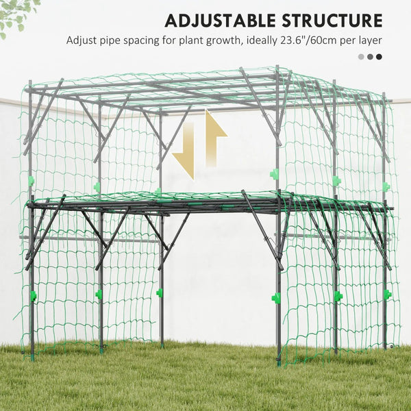 English Elm Garden Metal Arch Trellis with Climbing Net for Outdoor Vines and Vegetable Plants T3971P397317