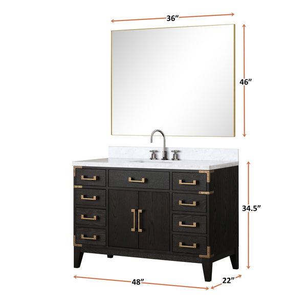 English Elm Black Oak Single Bath Vanity With Carrara Marble Top, Faucet Set & Mirror - Modern Elegance For Your Bathroom B2731S02222