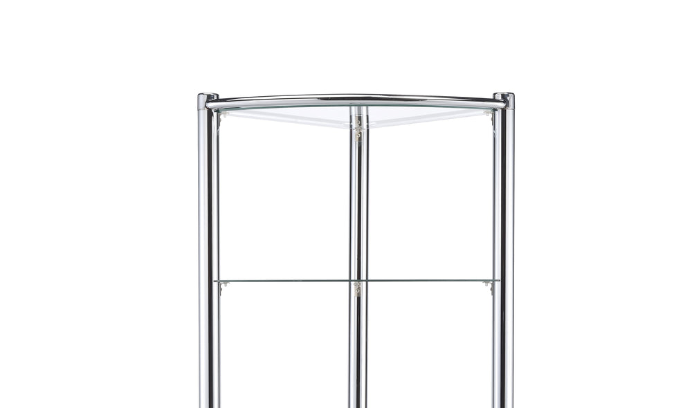 English Elm Triangle Tempered Glass Display Shelf with Chrome Frame — Contemporary Triangle Shelf 72"L x 8"W Elegance B091S00009
