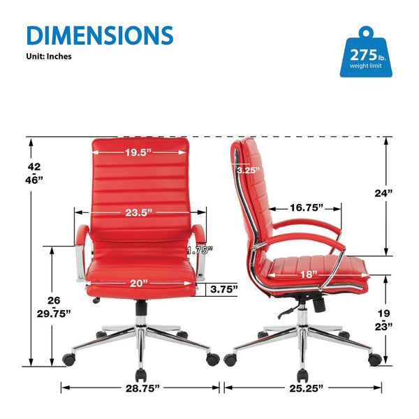 OSP Home Furnishings High Back Executive Office Chair with Faux Leather Upholstery Lumbar Support Chrome Arms Red SPX23590C-U9