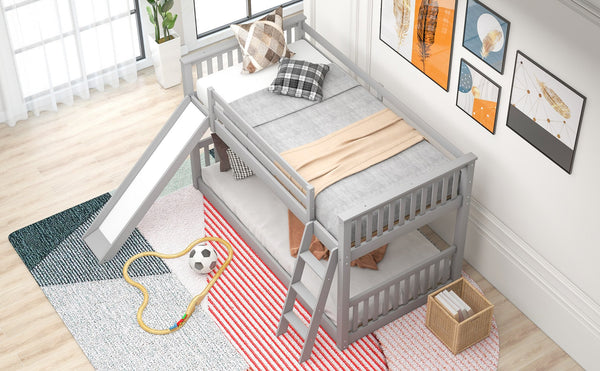 English Elm Twin Twin Bunk Bed with Convertible Slide & Reversible Ladder, Space-Saving Pine Frame for Kids Rooms Gray GX000213AAE-1