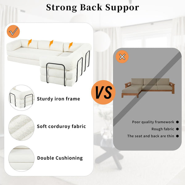 English Elm U_Style L-Shaped Modular Sofa Bed Corduroy with Iron Back Support, No Assembly, Plush Comfort Beige WY000448AAA