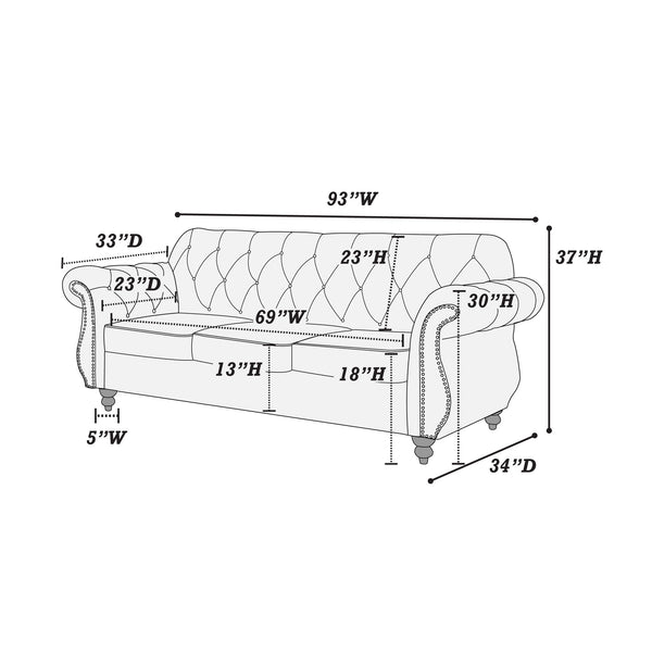 English Elm Black Velvet 3Pc Sofa Set - Luxurious Upholstered Furniture With Crystal Tufting & Nailhead Trim B011S01701
