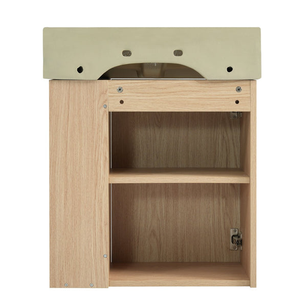 English Elm 21.6 inch Modern Floating Bathroom Vanity with Ceramic Basin, Wave Door, Rose Gold Handle Wood N729P170388D