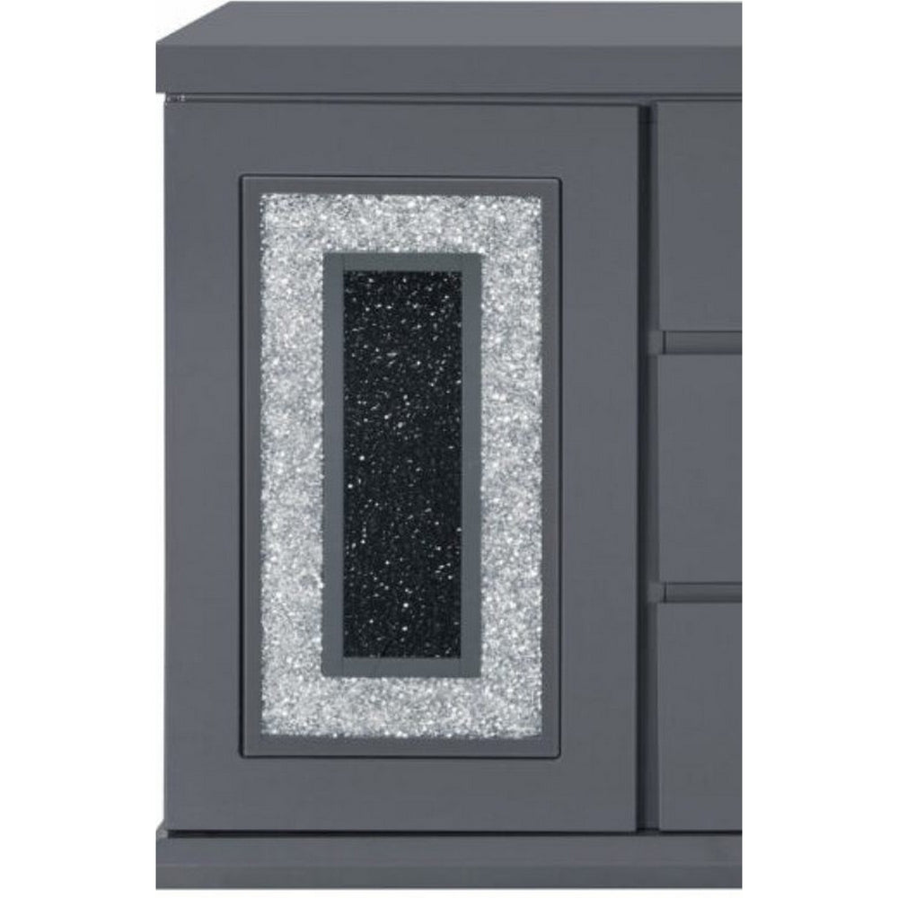 English Elm ARIYA Dark Grey Buffet – Contemporary Solid Wood & MDF Sideboard with High-Gloss Finish, Glass Inlay B201P305132