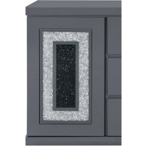 English Elm ARIYA Dark Grey Buffet – Contemporary Solid Wood & MDF Sideboard with High-Gloss Finish, Glass Inlay B201P305132