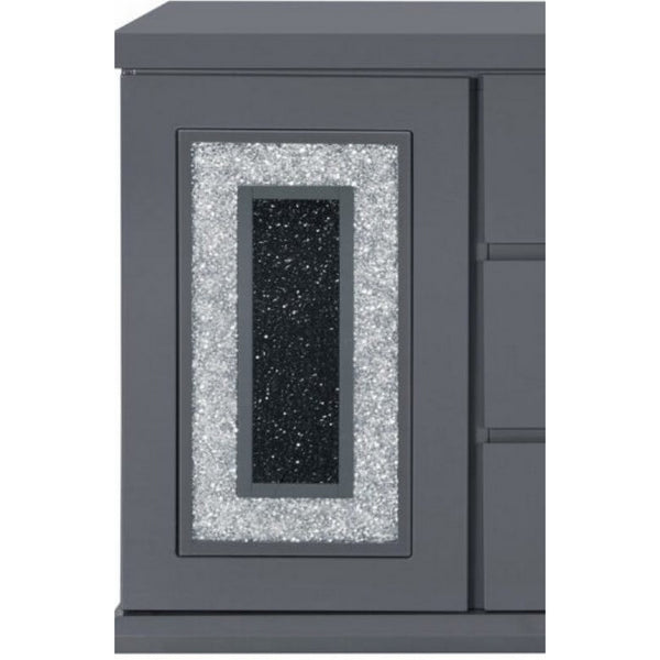 English Elm ARIYA Dark Grey Buffet – Contemporary Solid Wood & MDF Sideboard with High-Gloss Finish, Glass Inlay B201P305132