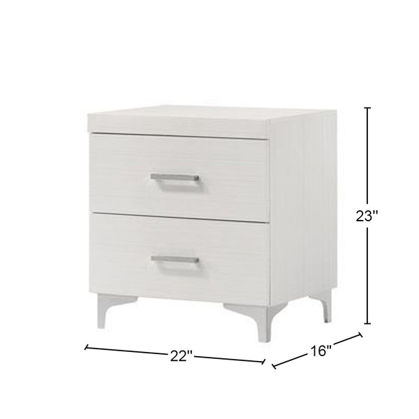 English Elm 2 Drawer Nightstand with Metal Legs White Finish — Sleek Modern Bedside Storage, Compact 2-Drawer Design for Small Spaces and Stylish Organization B016P316022