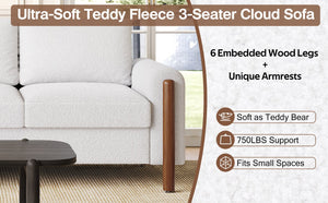 English Elm Christopher Knight Home® - 83.86" 3-Seater Sofa in Teddy Velvet with Curved Armrests & Solid Wood Legs, Plush Durable Comfort Cream White N765P331021W