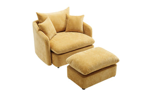 English Elm 360° 360 Swivel Oversized Chenille Armchair with Pocket Spring Seat and Three Throw Pillows Yellow W1361S00048