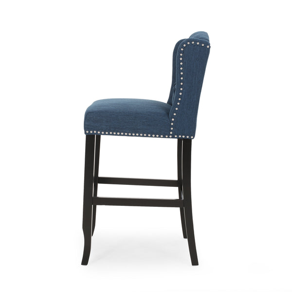 English Elm Christopher Knight Home® - Vienna Tufted Wingback Counter Stools Set of 2 — Button-Tufted Fabric, Nailhead Trim, Rubberwood Frame Navy Blue 64856.00NBLU