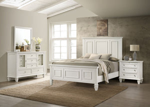 English Elm Cortina Queen Bedroom Set Carved Panel Hardwood Frame Cream Finish Nickel Hardware B062S00781