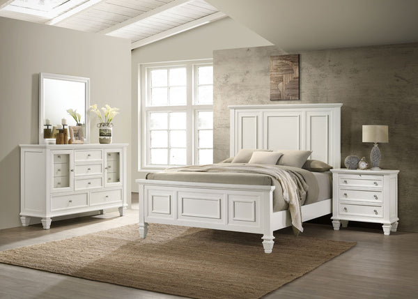 English Elm Cortina Queen Bedroom Set Carved Panel Hardwood Frame Cream Finish Nickel Hardware B062S00781