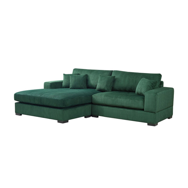 English Elm Mid Century Modern 3 Seater Sectional Sofa with Reversible Chaise and Accent Pillows Green W876S00346