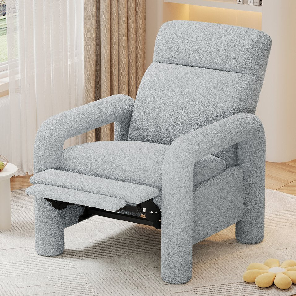 English Elm Christopher Knight Home® - 31.25" Push Back Recliner Plush Teddy Fleece Upholstered Armchair with Foam & Pocket Springs Comfort 90–120–150° Adjustments LIGHT GREY N763P212864R