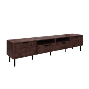 English Elm 78 Inch Walnut Media Console with Slatted Doors Iron Legs and Cable Management N710P373605Q