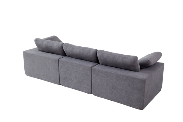 English Elm Chenille Oversized 3-Seater Sofa Couch with Double-Layer Plush Cushions, Ergonomic Arms & Lumbar Support W1960S00009