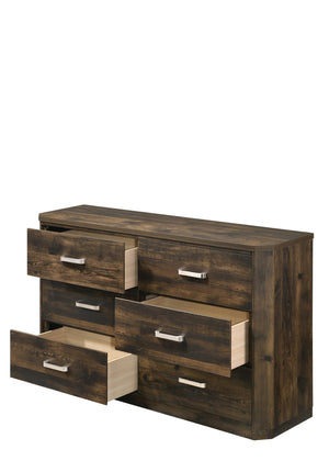 English Elm Elettra Rustic Finish Dresser with 6 Smooth-Glide Drawers, Brushed Nickel Handles, Dust-Proof Design Walnut 62 L x 19 W x 44 H B2726P261232