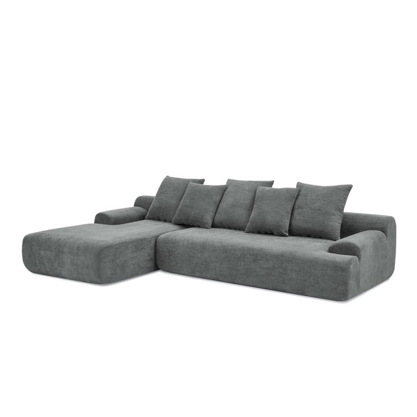 English Elm 110.25x67'' Compression Sofa Modern Upholstered L-Shape Sectional Couch 4-Seat Melange Velvet Comfort Grey W1413S00082
