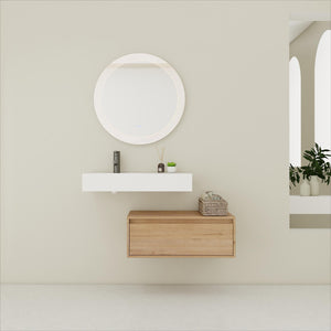 English Elm 30 Inch Wall-Mounted Bathroom Vanity With Resin Sink, Soft Close Drawer & Modern Oak Finish W999S00257