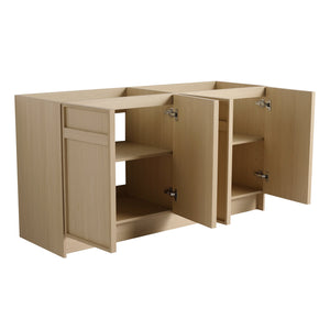 English Elm 60" Modern Freestanding Bathroom Vanity Cabinet with 4 Soft-Close Doors, Scratch & Water-Resistant Plywood Finish W999P239165