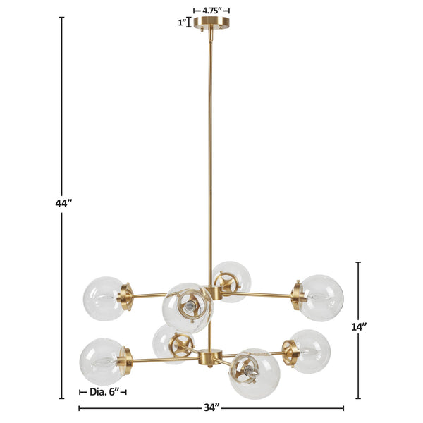 English Elm 8-Light Metal Globe Chandelier Gold Finish with Clear Glass Shades, 34" Dia, Modern Luxe Fixture B035P264529