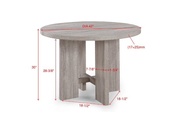 English Elm 5pc Modern Round Dining Set with Upholstered Beige Chairs & Driftwood Finish Table, Compact Stylish Design B011P287318
