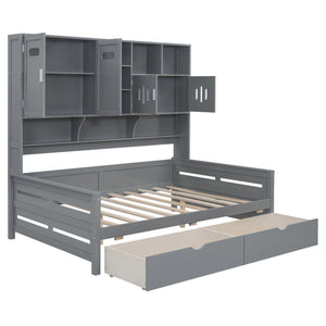 English Elm Full Size Wooden Daybed With Storage Drawers, Integrated Cabinet, And Stylish Gray Finish - Perfect For Any Space! N820S00016E