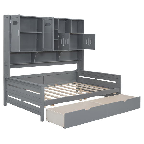 English Elm Full Size Wooden Daybed With Storage Drawers, Integrated Cabinet, And Stylish Gray Finish - Perfect For Any Space! N820S00016E