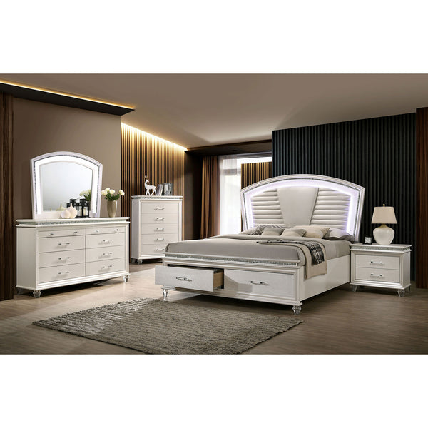 English Elm Crystal Glam Mirror Nightstand with 2 Drawers in Pearl White — Acrylic Legs, Crystal Accents, Modern Luxury B016P251600