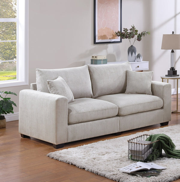 English Elm Classic Corduroy 2pc Sofa Set with Loveseat, Square Arms, Plush Cushions & 2 Throw Pillows - Cozy Modern Appeal Ivory 36 L x 25 W x 28 H B011S01299
