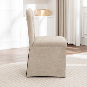 English Elm Linen Modern Dining Chairs Set of 2 — Padded Armless Fabric Side Chairs with Iron Legs, 250lb Capacity Brown W1170P365399