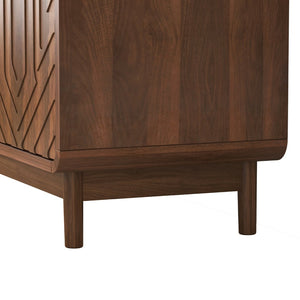 English Elm Walnut-finish Carved Sideboard Buffet Cabinet with Adjustable Shelves and Gold Handles W5389P463605