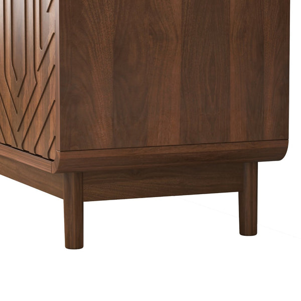 English Elm Walnut-finish Carved Sideboard Buffet Cabinet with Adjustable Shelves and Gold Handles W5389P463605