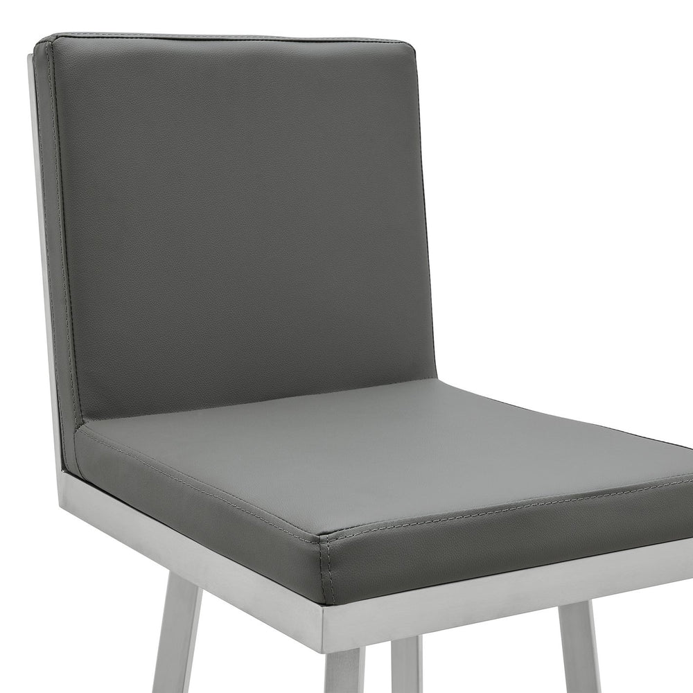 English Elm Corvin 30" Swivel Bar Stool in Gray Faux Leather — Armless Metal Frame, 360° Swivel, Easy Clean B2736P268554