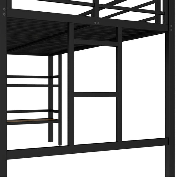 English Elm Twin Metal Loft Bed With Storage Shelf, Safe Climbing Ladder, Guardrails & Space-Saving Design For Kids W1580P309652-GIGA