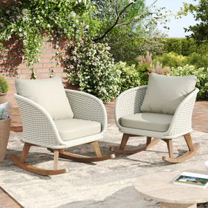 English Elm Christopher Knight Home® - [Set of 2] 29.5" Contemporary Minimalist Wicker Rocking Chair with Plush Polyester Cushions & Solid Wood Frame Beige+Natural N767P305079A_2