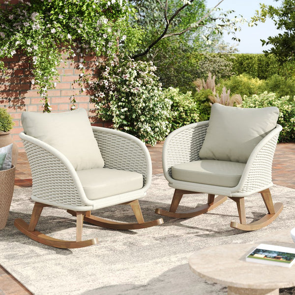 English Elm Christopher Knight Home® - [Set of 2] 29.5" Contemporary Minimalist Wicker Rocking Chair with Plush Polyester Cushions & Solid Wood Frame Beige+Natural N767P305079A_2