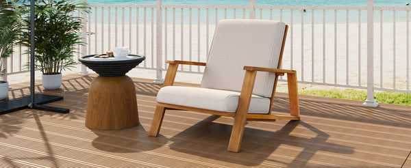 English Elm Christopher Knight Home® - Patio Lounge Chair - Weather-Resistant Beige Cushion & Teak Acacia Wood Frame For Outdoor Elegance N779P291591T