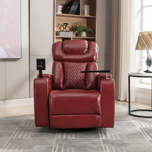 English Elm 270 270 Degree Swivel PU Leather Power Recliner Chair with Tray Table, Cup & Phone Holders, USB Port, Hidden Storage, Infinite Positions for Home Theater Red N719S001190J