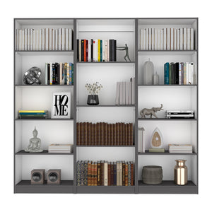 English Elm Bartow 3-Piece Bookcase Set - Modern Matt Gray & White Shelving With 14 Spacious Open Shelves B200S00338
