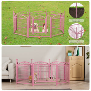 English Elm Dog Playpen 8 Panel Heavy Duty Iron Pet Enclosure Foldable Indoor Outdoor Exercise Pen Pink W368P233998