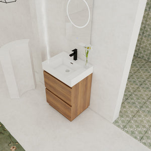 English Elm 24" Modern Bathroom Vanity with Single Undermount Sink, Engineered Wood, Waterproof Finish, 2 Drawers and Pre-Drilled Faucet Hole Brown W1972S00006