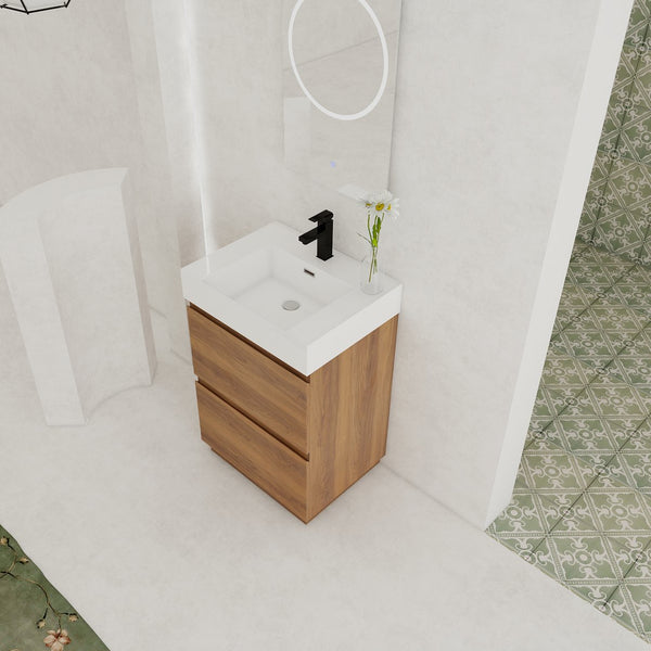 English Elm 24" Modern Bathroom Vanity with Single Undermount Sink, Engineered Wood, Waterproof Finish, 2 Drawers and Pre-Drilled Faucet Hole Brown W1972S00006