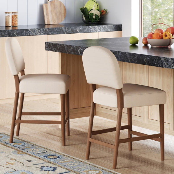 English Elm 26'' Rubberwood Fabric Counterstool Set Padded Backrest Kitchen Island Seating Beige N780P394271B