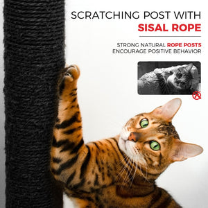 English Elm Black Gothic Cat Tower 58in Coffin Platform Sisal Scratching Hammock Cave Indoor W243P351721