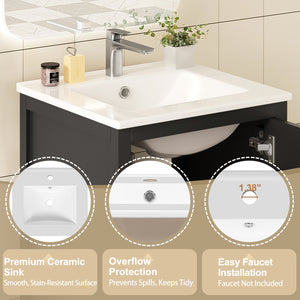 English Elm 20-Inch Compact Bathroom Vanity with Ceramic Sink, Soft-Close Storage, Divider Drawer & Easy Plumbing Access Black N729P334847B
