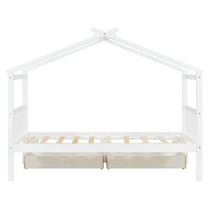English Elm Twin House Bed Solid Pine Kids Cottage Frame with Storage Drawers Imaginative Room N708P309245K