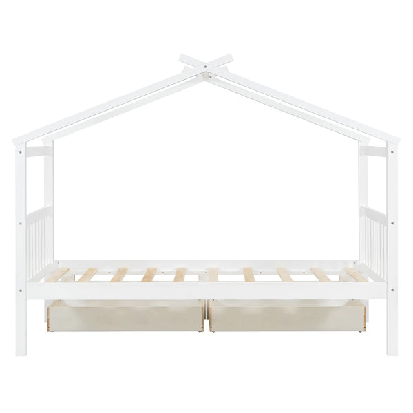 English Elm Twin House Bed Solid Pine Kids Cottage Frame with Storage Drawers Imaginative Room N708P309245K