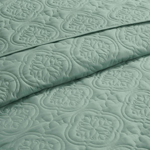 JLA Home 510 Design - 3 Piece Reversible Bedspread Set Oversized Medallion Quilted Microfiber with Hypoallergenic Fill, Machine Washable Elegance Seafoam 5DS13-0170